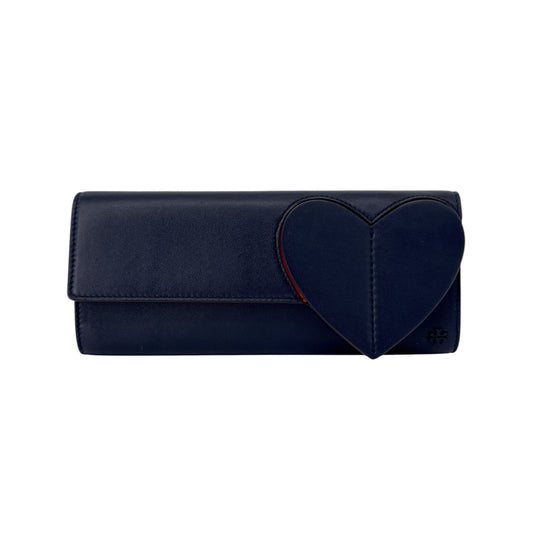 TORY BURCH Leather Heart Clutch in Tory Navy