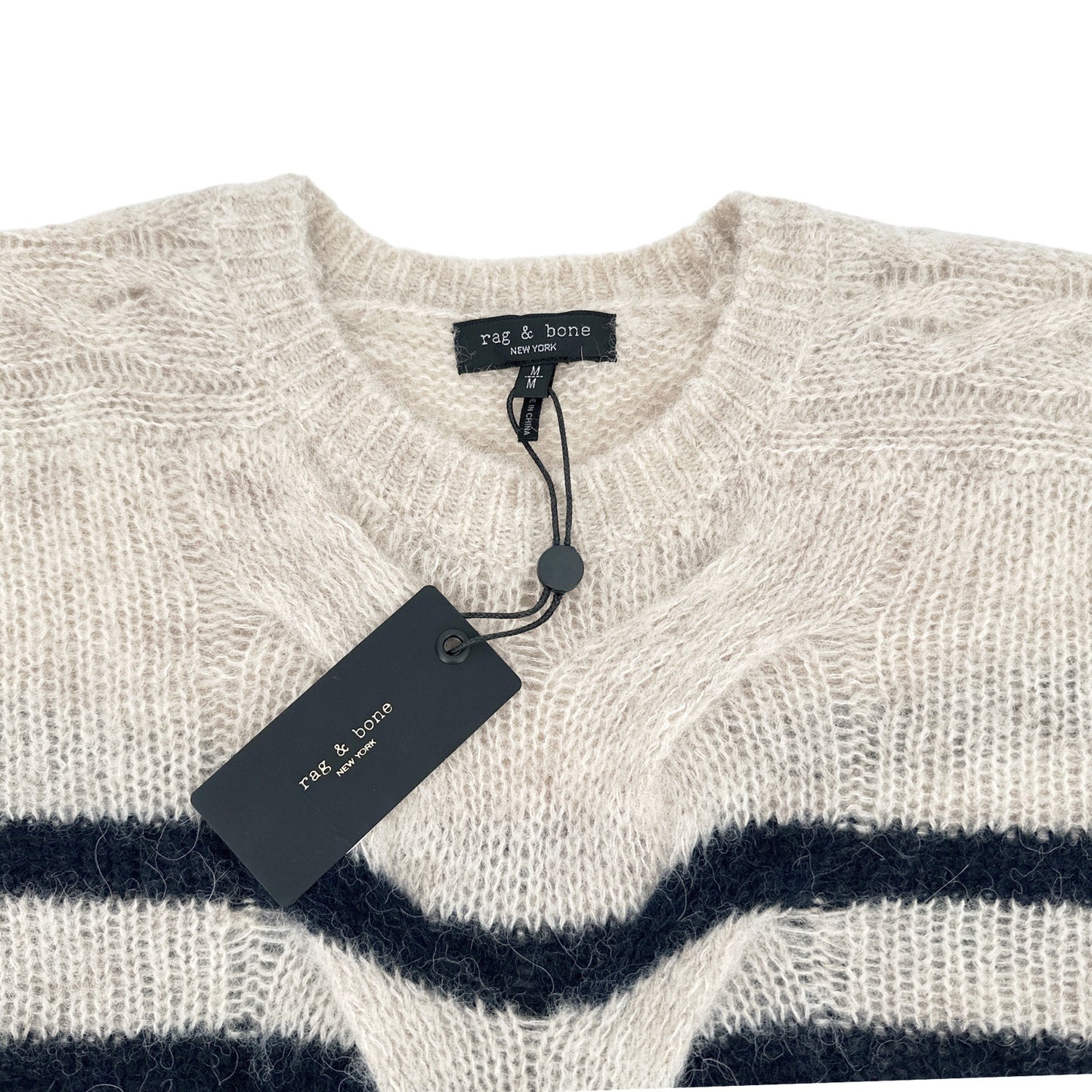 RAG & BONE Mia Striped Wool Alpaca Cable Sweater M