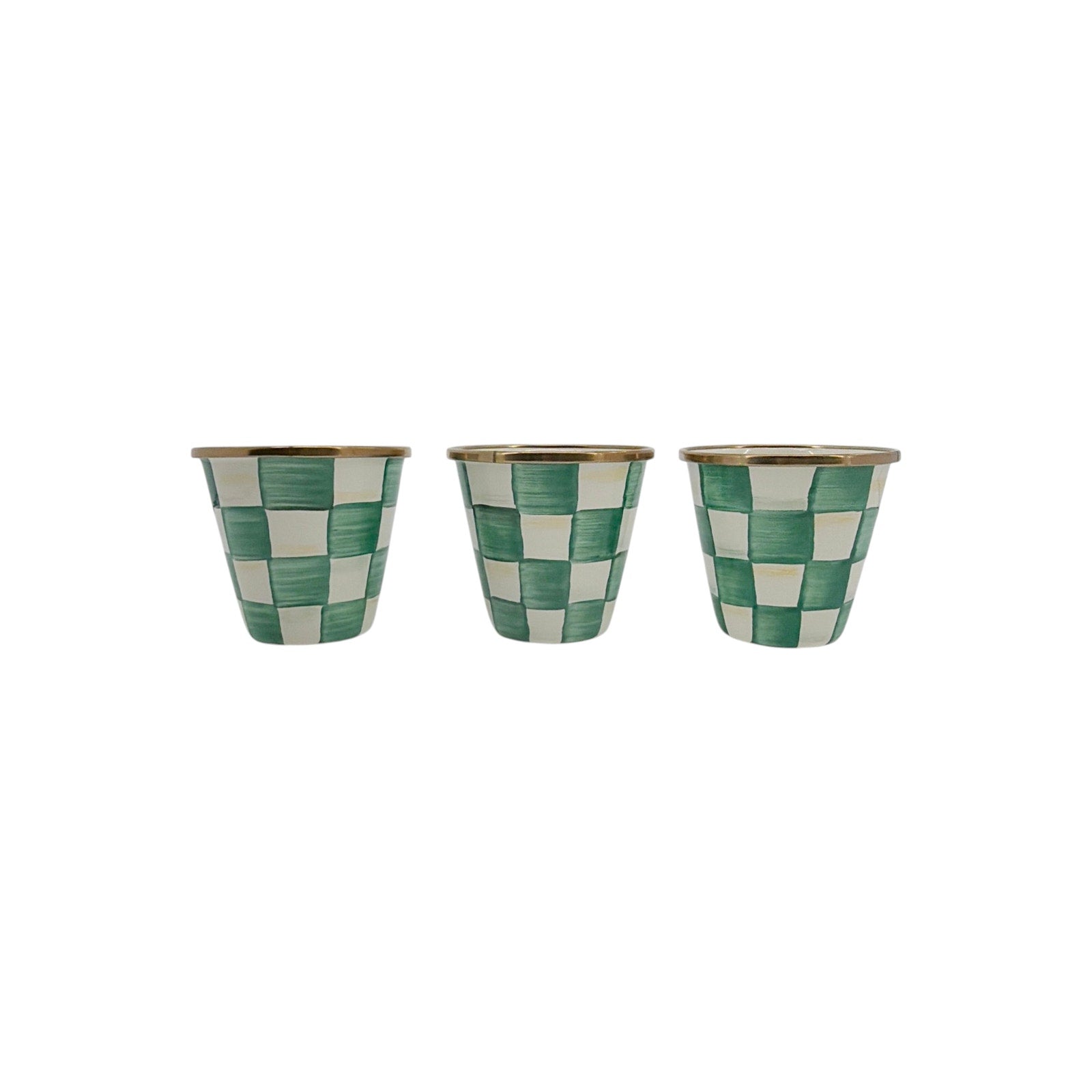 MACKENZIE-CHILDS Herb Pots in Emerald Check Set of 3 Mackenzie-Childs