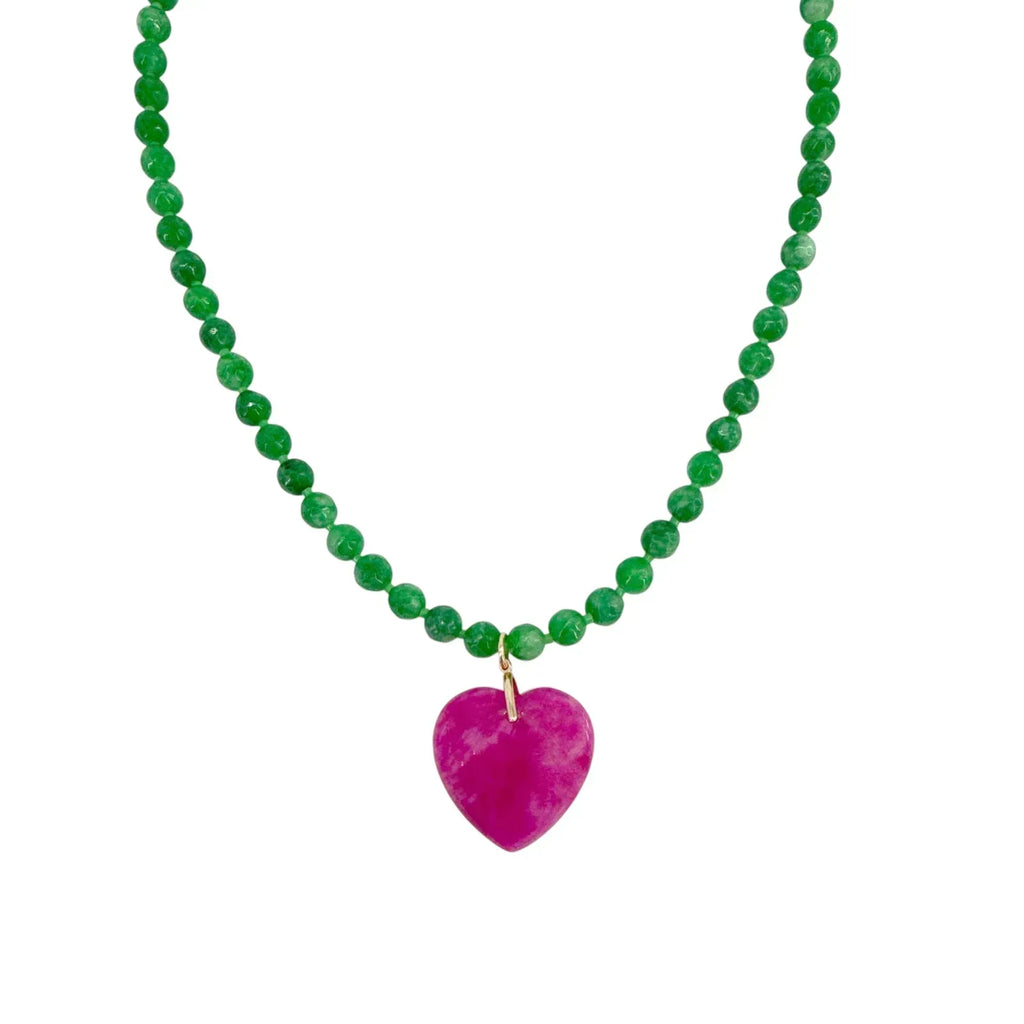 THE SILVER WREN Abel Beaded Necklace in Green and Pink 18" - flyKAMP