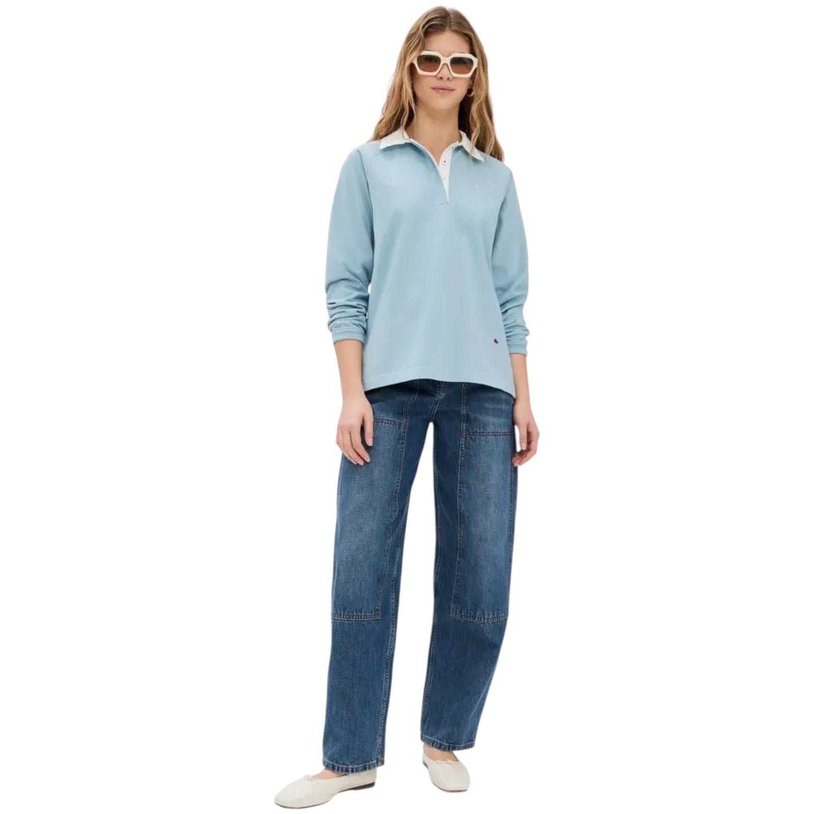 CLARE V. Le Rugby Shirt in Dusty Blue S Clare V.