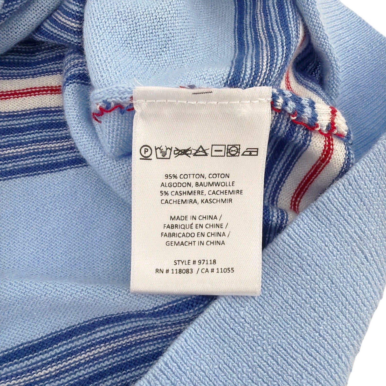MINNIE ROSE Cotton Cashmere Striped Crew Neck Tank in Sky Blue Combo S Minnie Rose