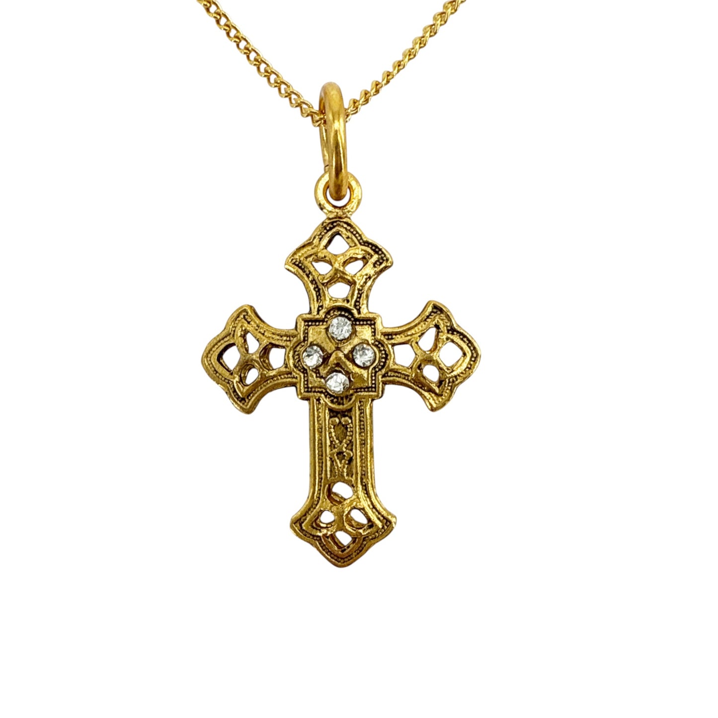 VIRGINS SAINTS & ANGELS VSA Basilica Cross Charm Necklace 16" in Gold