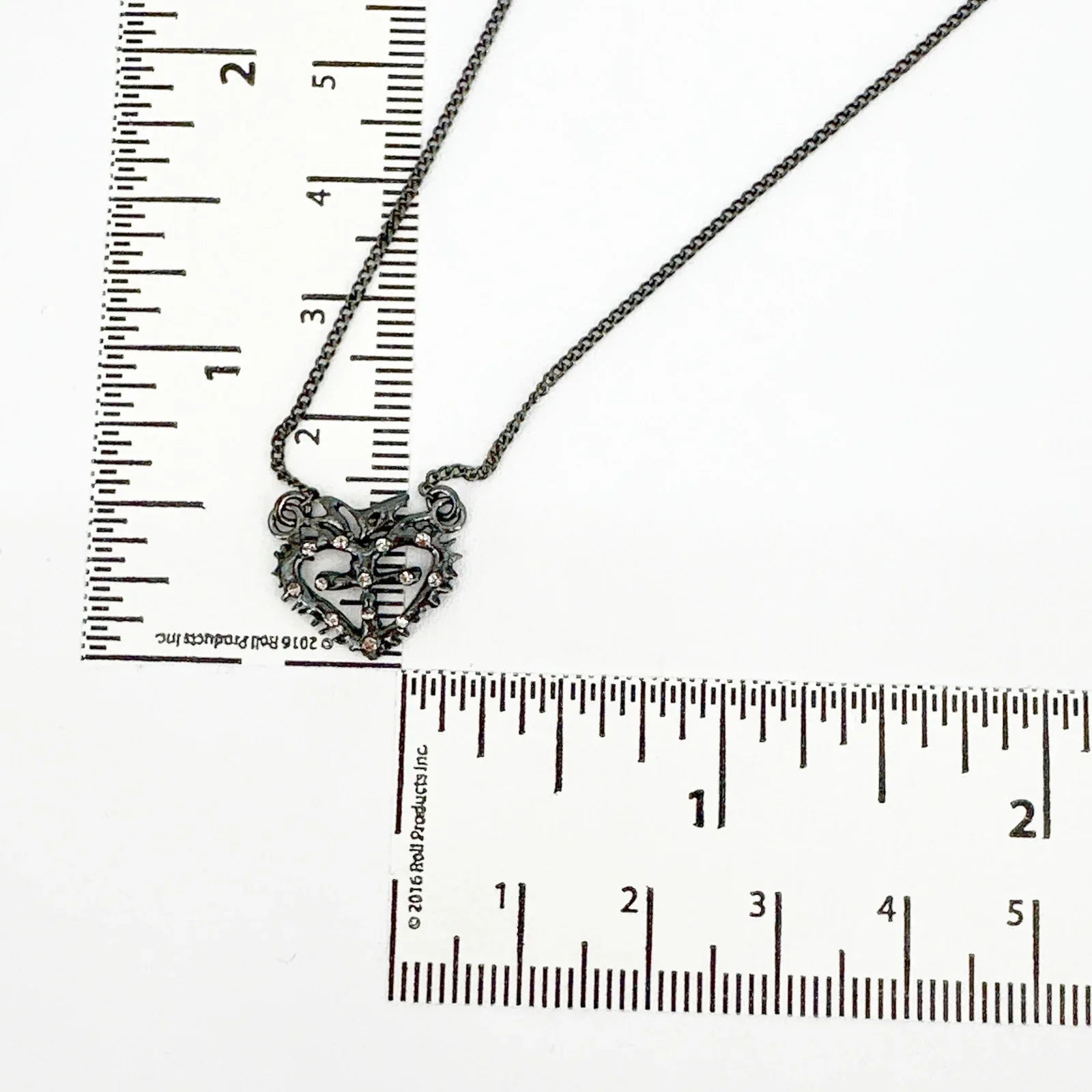 VIRGINS SAINTS & ANGELS Queen of Hearts Petite Crystal Logo Necklace Gunmetal - flyKAMP