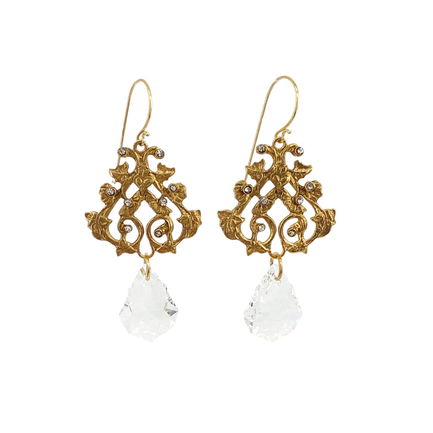 VIRGINS SAINTS & ANGELS VSA Vine Drop Earrings in Gold & Clear Crystal