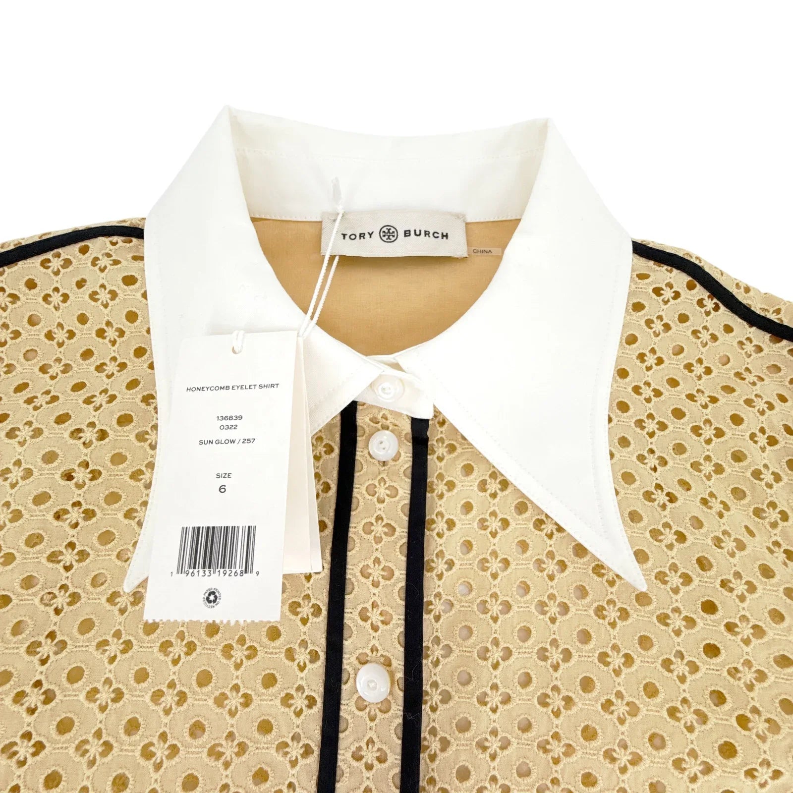 TORY BURCH Honeycomb Eyelet Shirt 6|S - flyKAMP