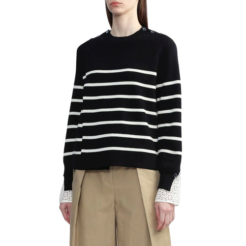 3.1 PHILLIP LIM Sailor Stripe Lace Cuff Sweater S