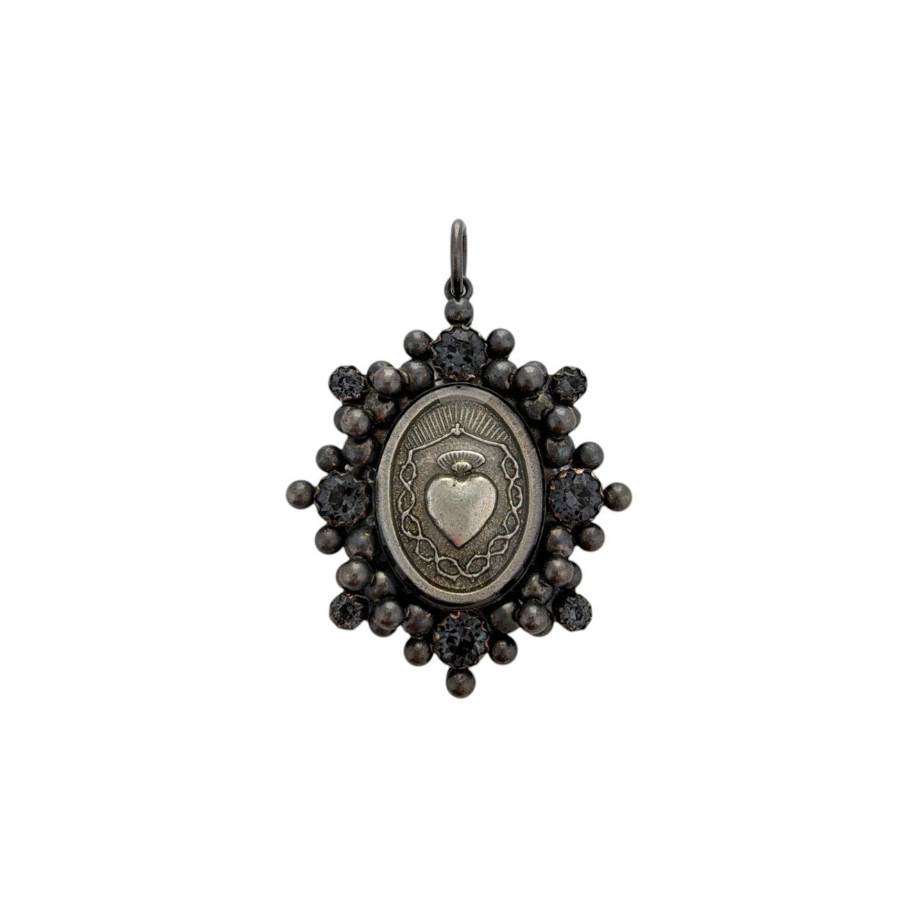 VIRGINS SAINTS & ANGELS VSA Oval Cloister Sacred Heart Charm in Gunmetal Virgins Saints & Angels
