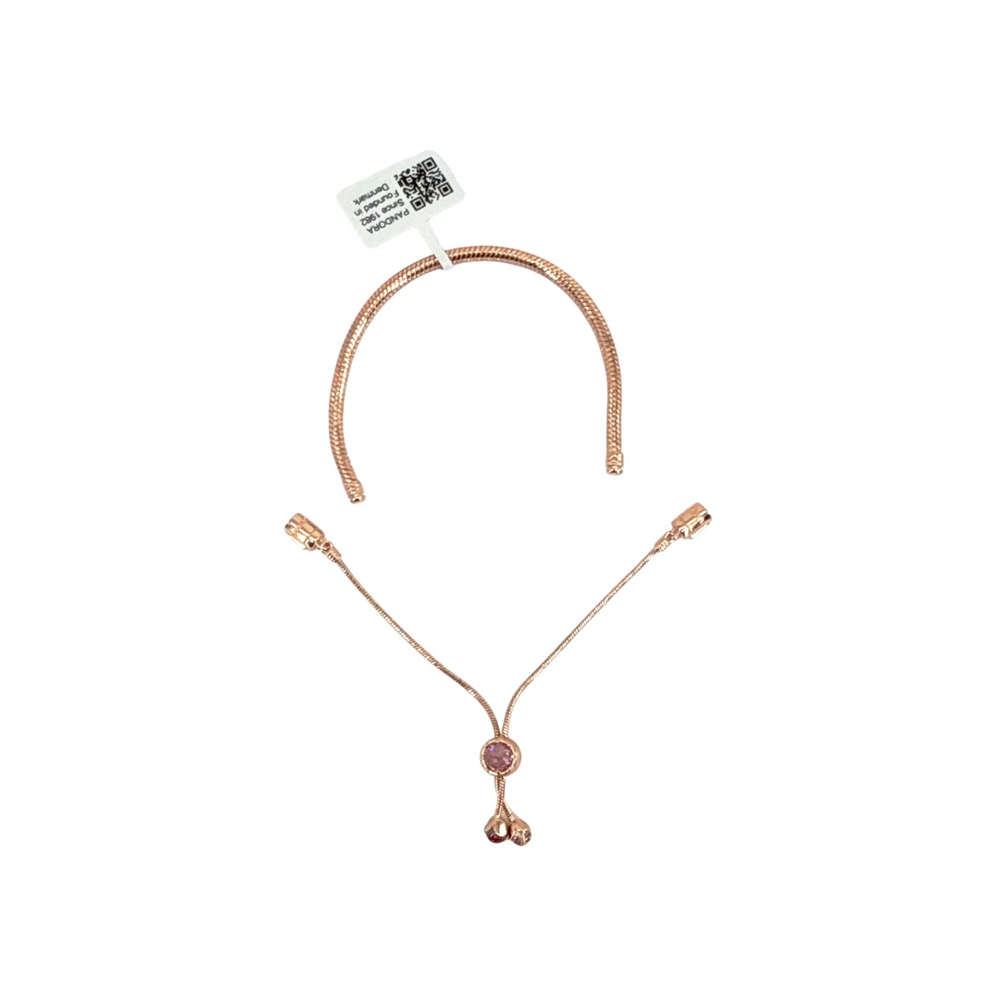 PANDORA Moments Pink Peach Blossom Flower Snake Chain Slider Bracelet