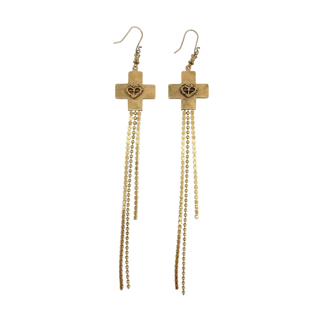 VIRGINS SAINTS & ANGELS VSA Resurrection Cross Chain Earrings in Gold