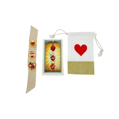 THE THREE HEARTS of the Holy Family Brooch Pins & Prayer Card Gift Set Fratelli Bonella