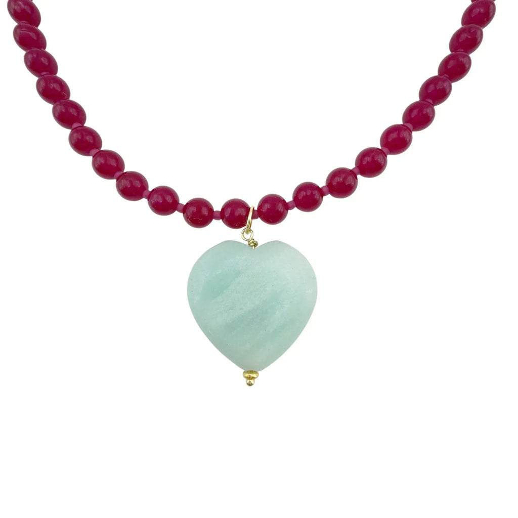 THE SILVER WREN Rylen Beaded Necklace in Pink and Amazonite - flyKAMP
