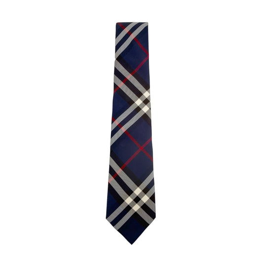 BURBERRY Manston Modern-Cut Check Silk Tie in Navy