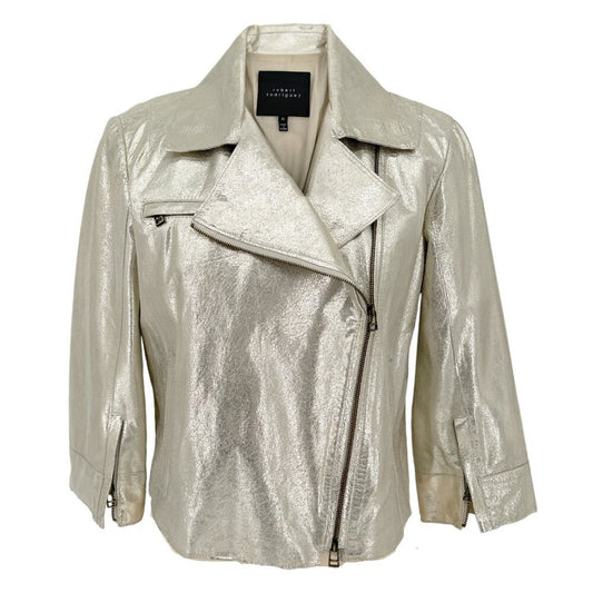 ROBERT RODRIGUEZ Metallic Leather Jacket in Gold 10|L