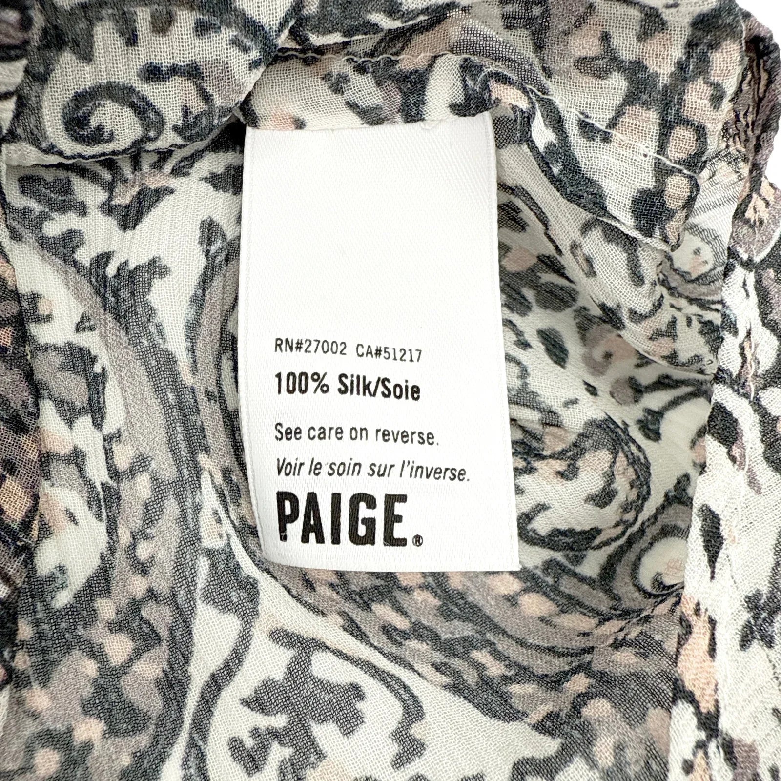 PAIGE Cleobelle Printed Femme Blouse in White/Rabbit/Rose-Santina Pais XS - flyKAMP
