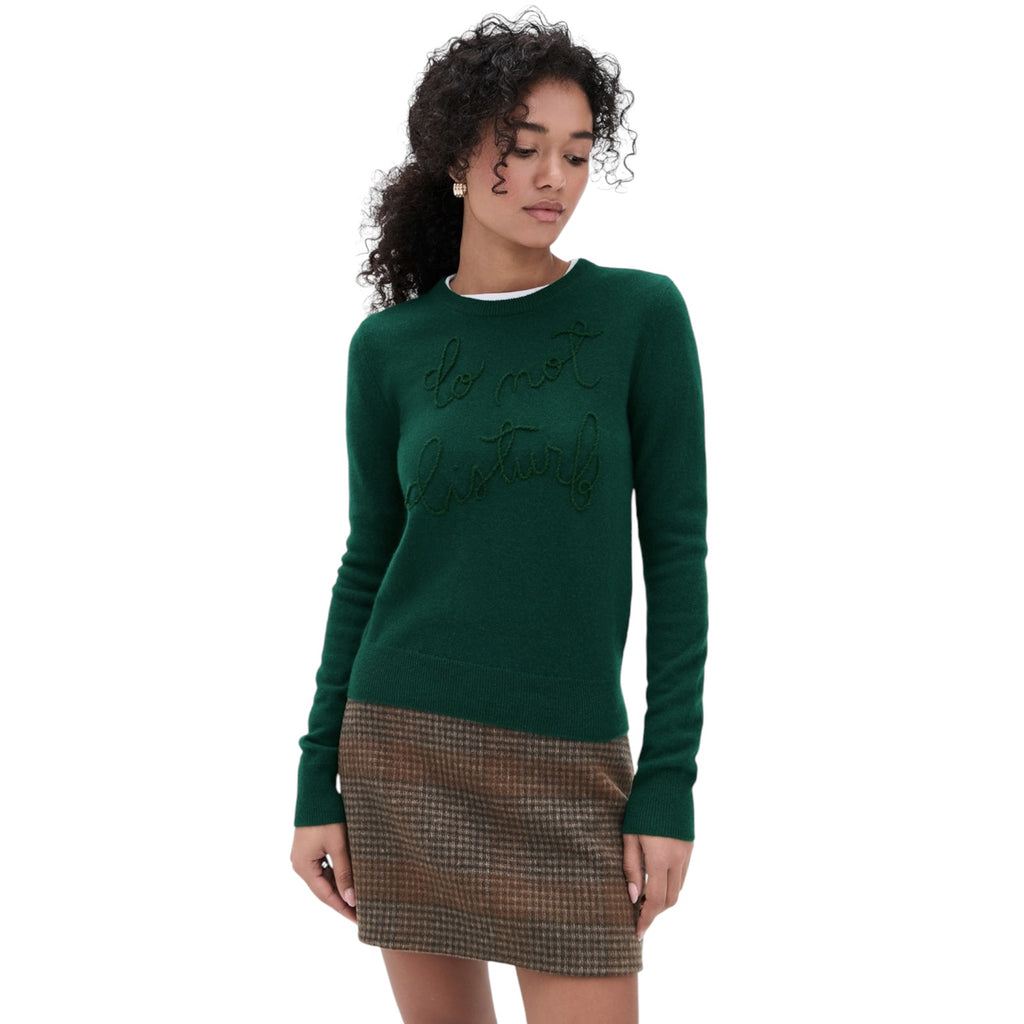 LINGUA FRANCA Do Not Disturb Cashmere Crewneck Sweater in Hunter M LINGUA FRANCA