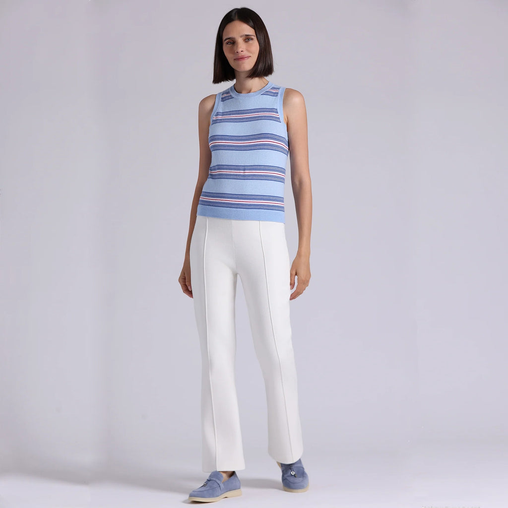 MINNIE ROSE Cotton Cashmere Striped Crew Neck Tank in Sky Blue Combo S Minnie Rose