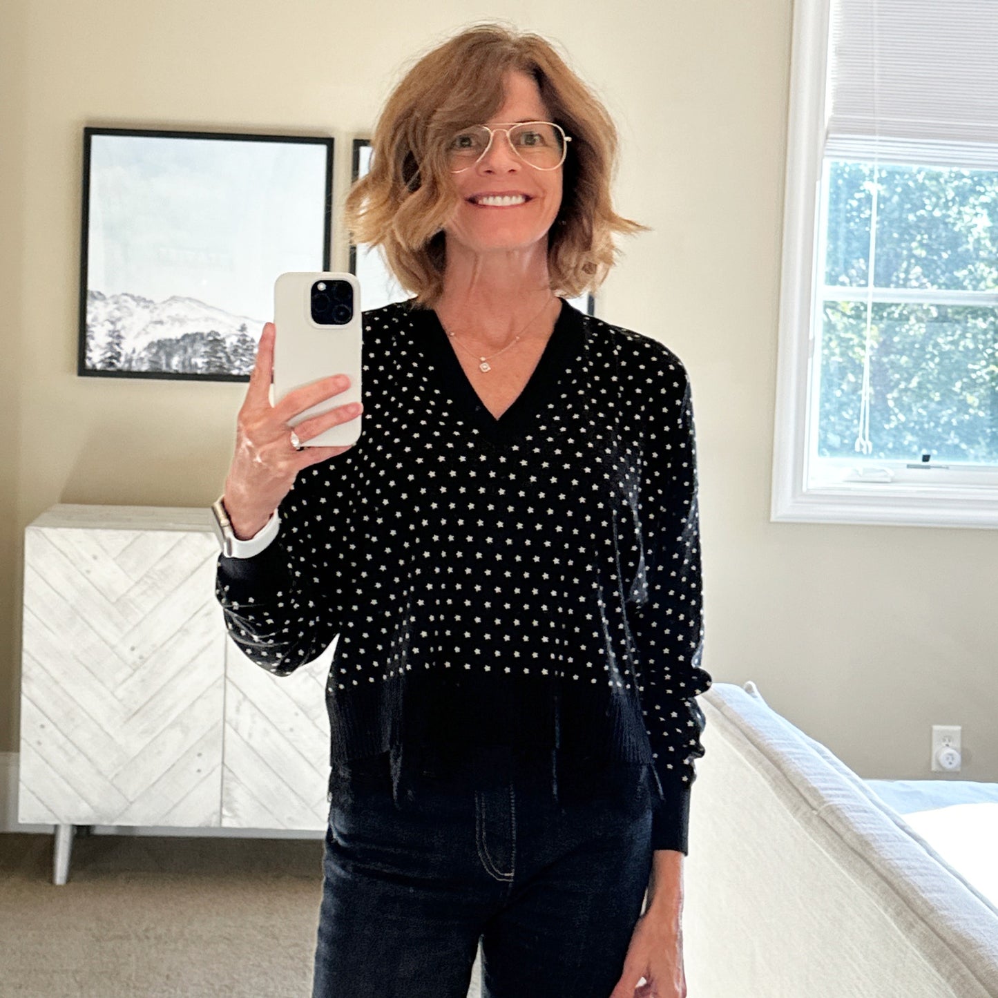 TWINSET Stars Patterned V-neck Sweater S