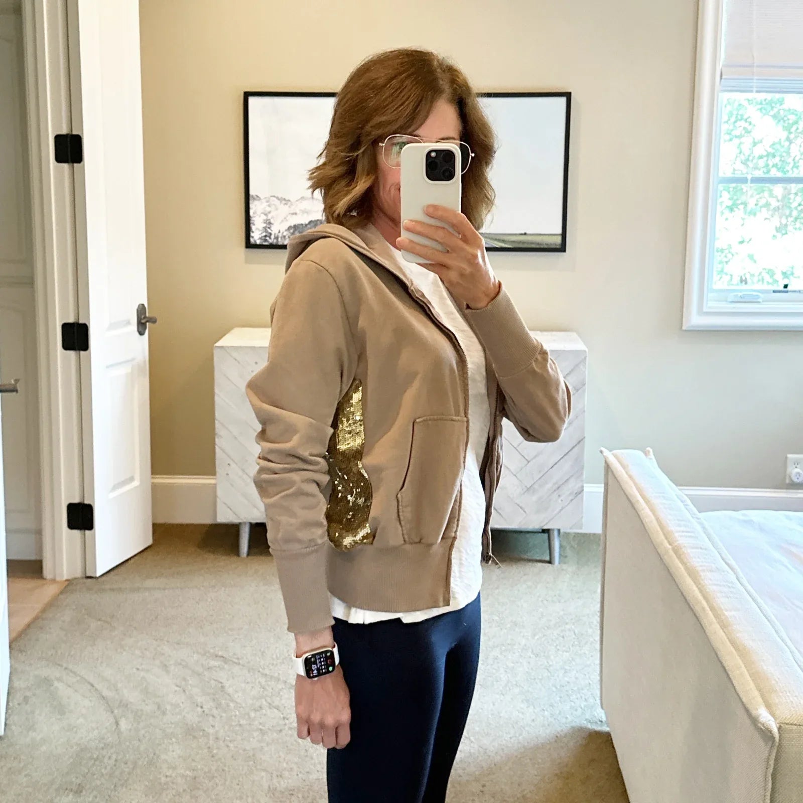 PRIMP Sequin Zip Hoodie in Tan & Gold S - flyKAMP