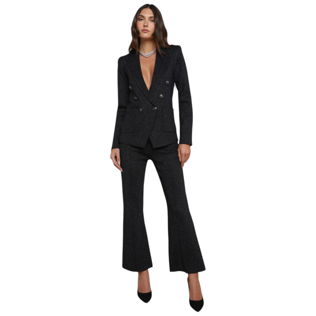 L'AGENCE Kenzie Metallic Knit Blazer in Black & Gunmetal Lurex S L'Agence