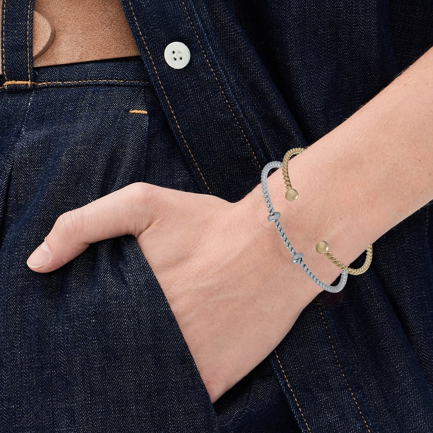 ALEX+ANI French Rope Charm Bracelet Cuff in Gold