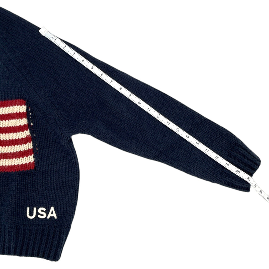 PINK PINEAPPLE Crop Vintage Acrylic Flag Sweater in Navy XS/S Pink Pineapple