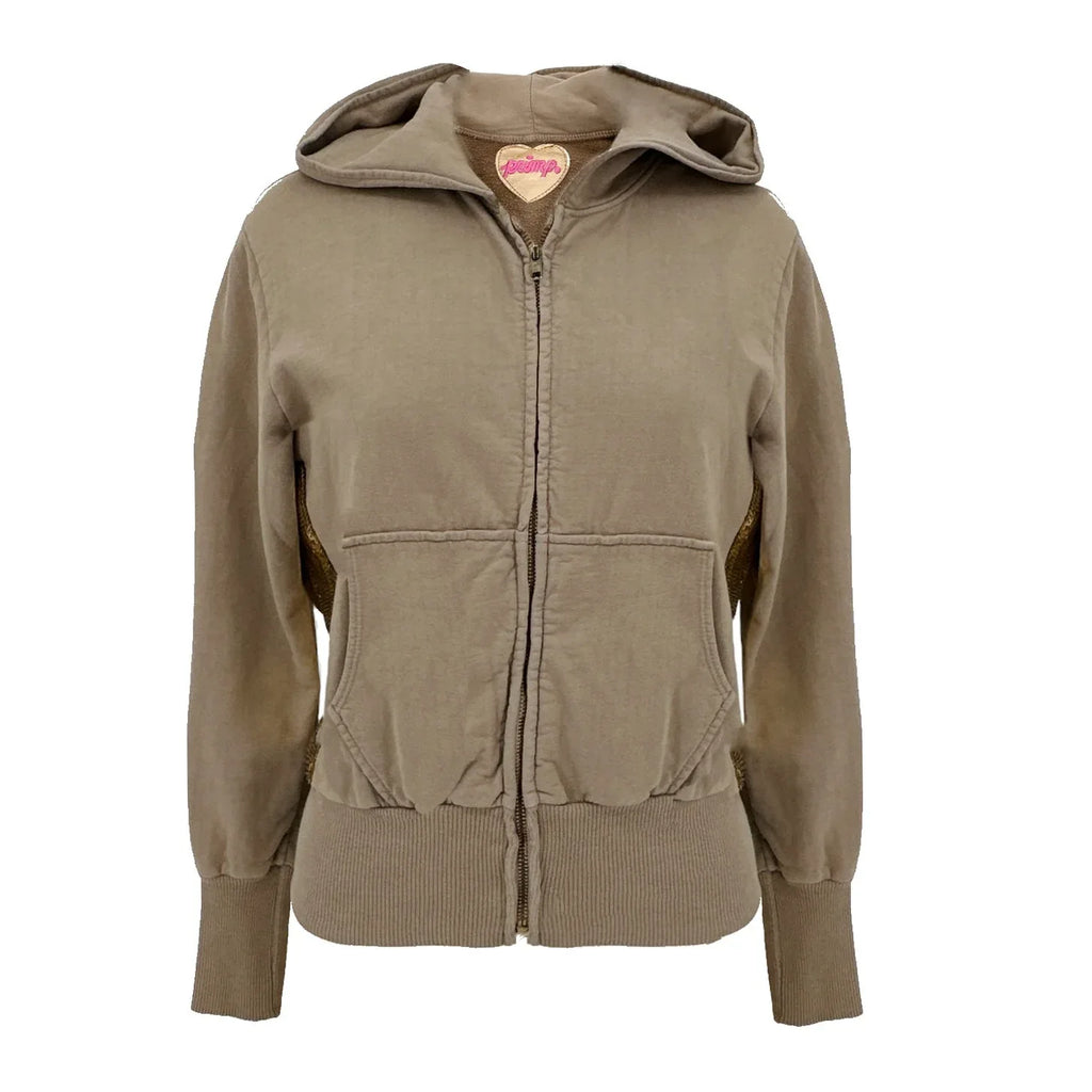 PRIMP Sequin Zip Hoodie in Tan & Gold S - flyKAMP