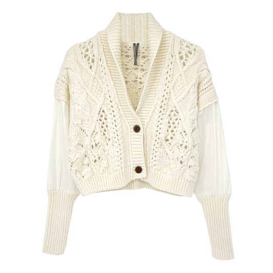 ANTHROPOLOGIE Balloon-Sleeve Twofer Cable-Knit Cardigan Sweater S