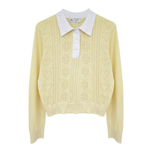 TORY BURCH Heart Pointelle Sweater in Sweet Butter L