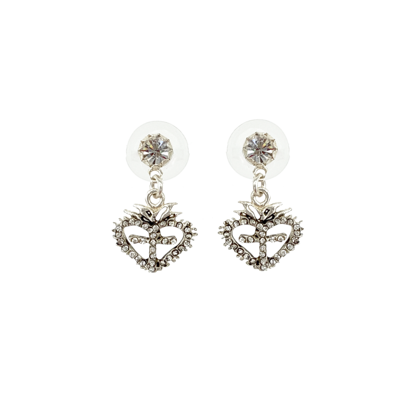 VIRGINS SAINTS & ANGELS VSA Queen of Hearts Crystal Drop Post Earrings in Silver