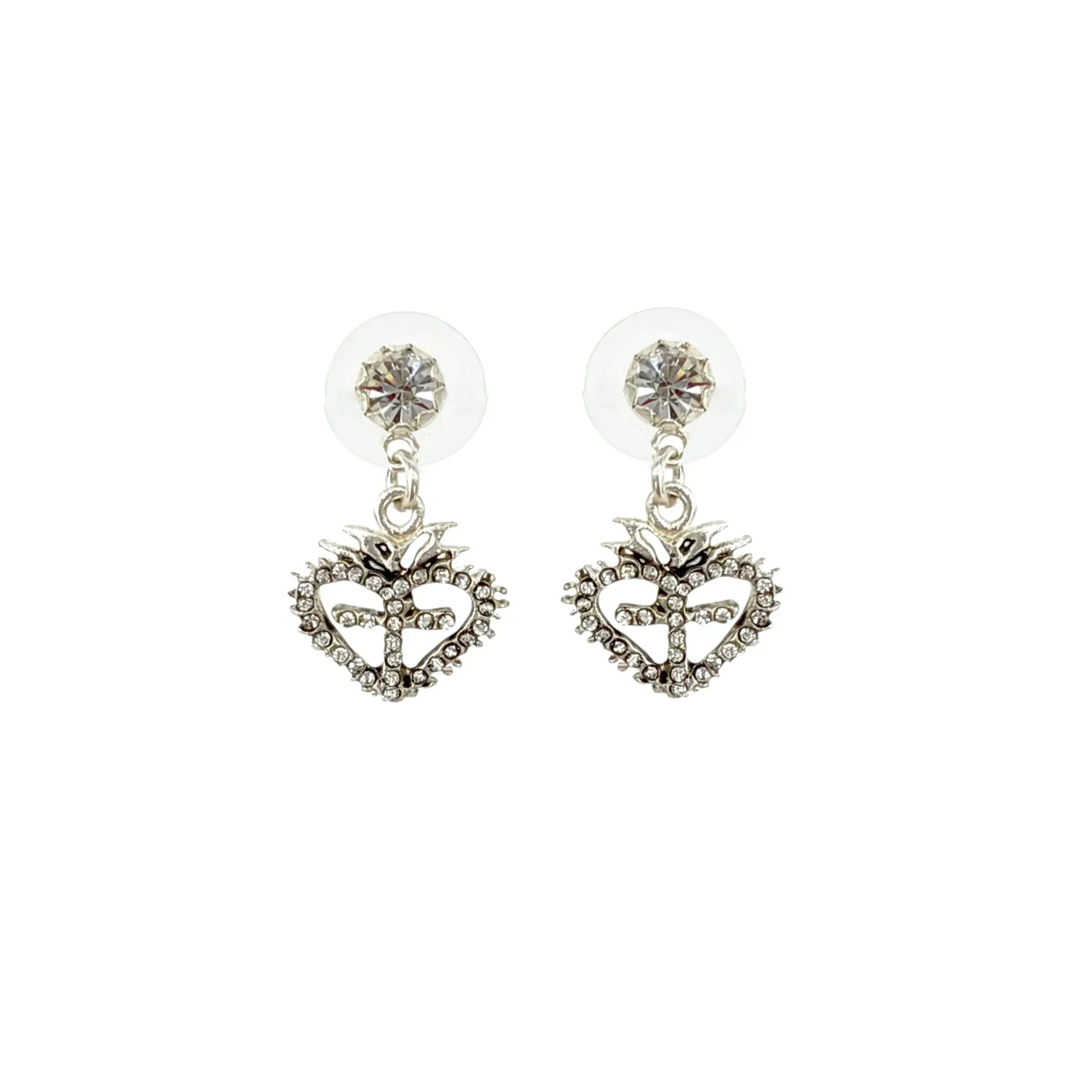 VIRGINS SAINTS & ANGELS VSA Queen of Hearts Crystal Drop Post Earrings in Silver - flyKAMP