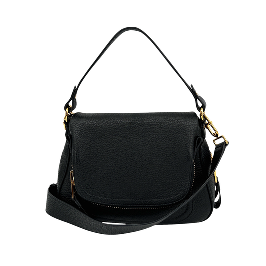 TOM FORD Jennifer Medium Double Strap Bag in Black Grained Leather