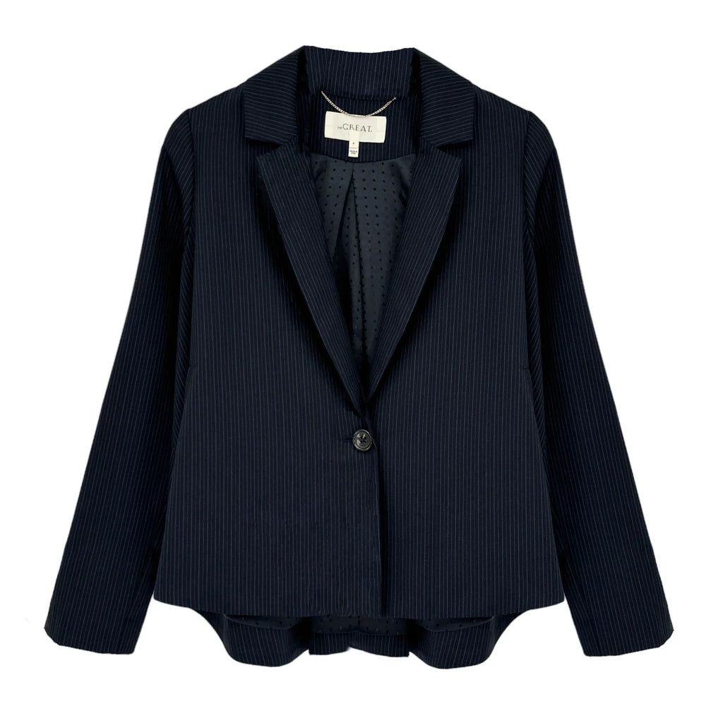 THE GREAT. The Swing Blazer in Navy Stripe 0|XS - flyKAMP