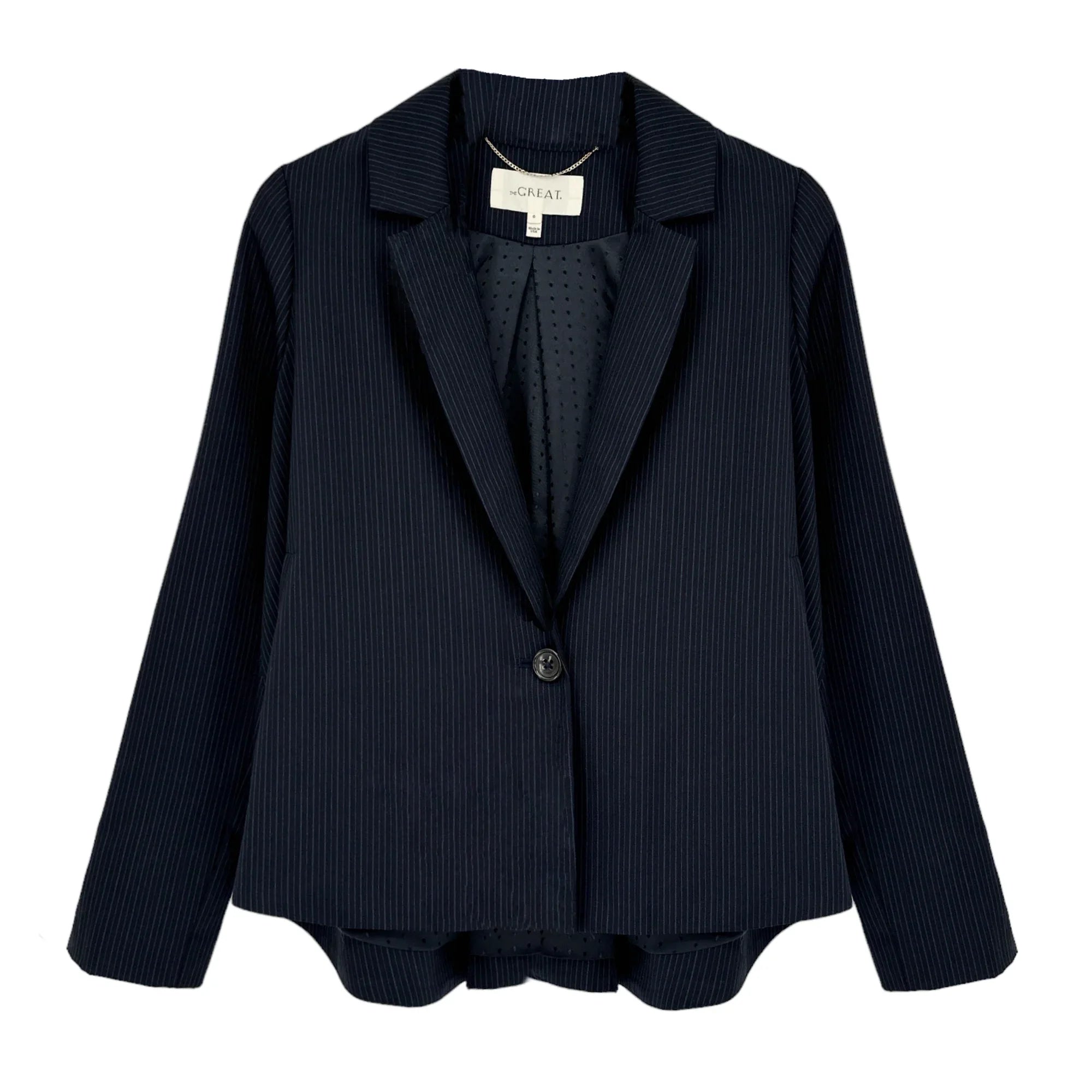 THE GREAT. The Swing Blazer in Navy Stripe 0|XS - flyKAMP