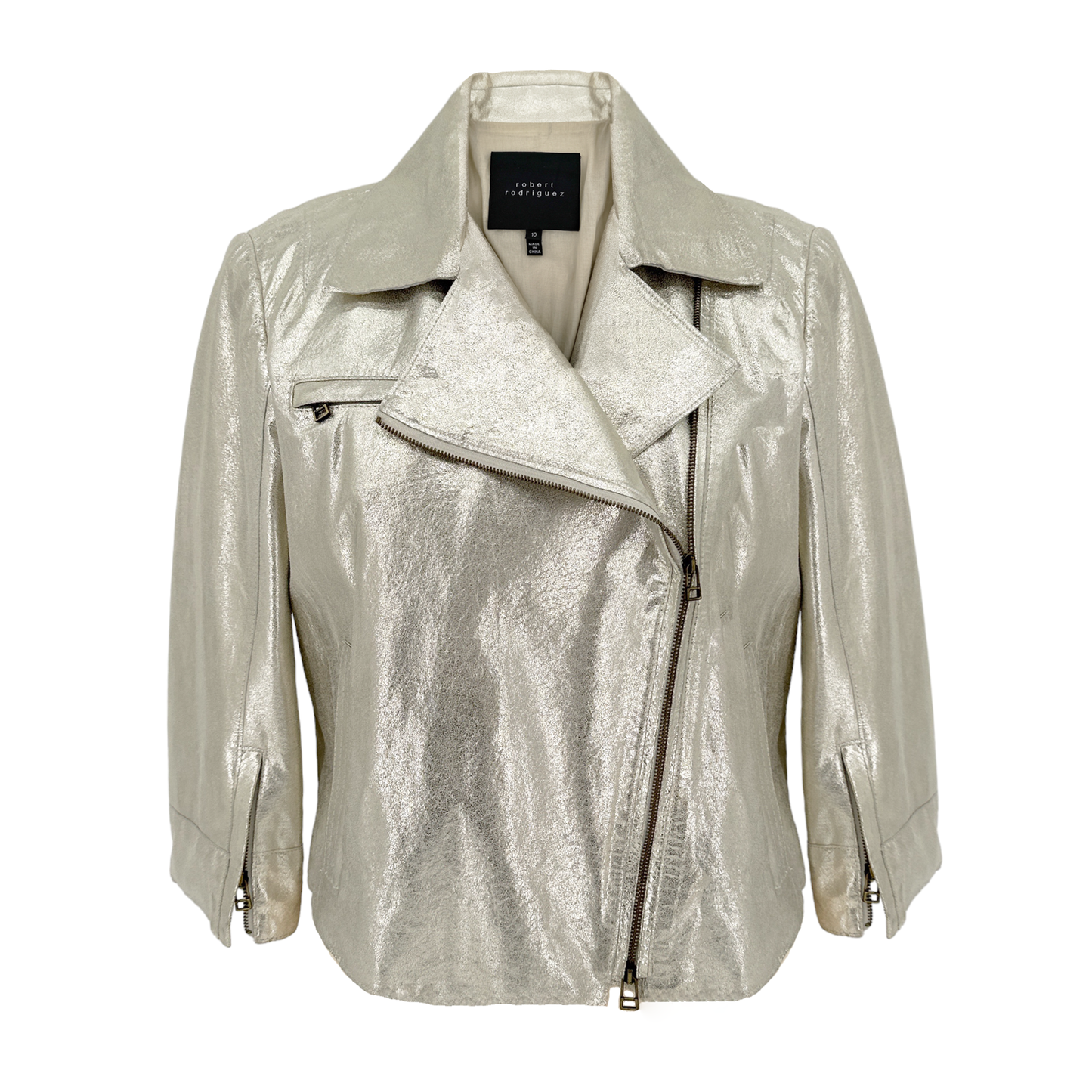 ROBERT RODRIGUEZ Metallic Leather Jacket in Gold 10|M