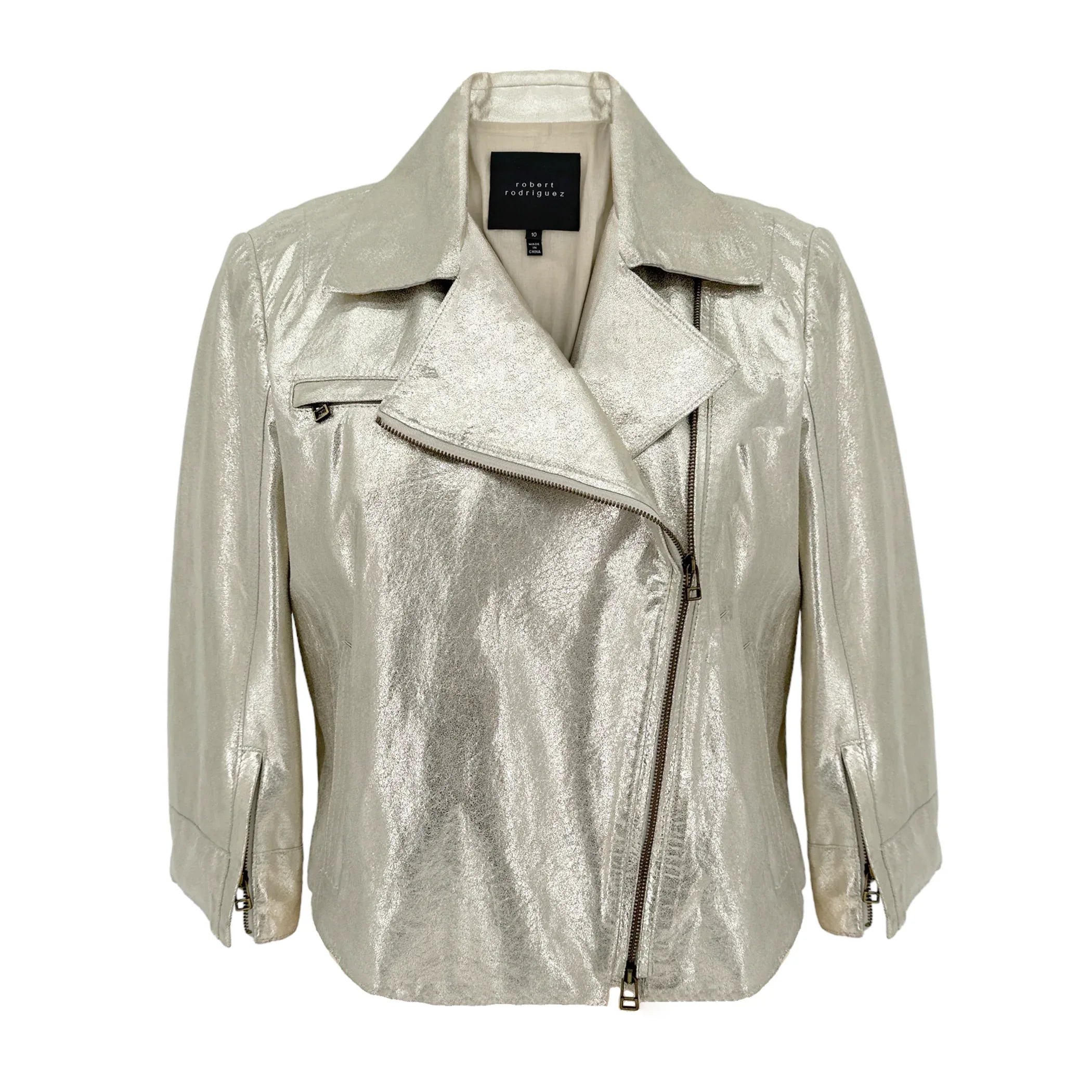 ROBERT RODRIGUEZ Metallic Leather Jacket in Gold 10|M - flyKAMP