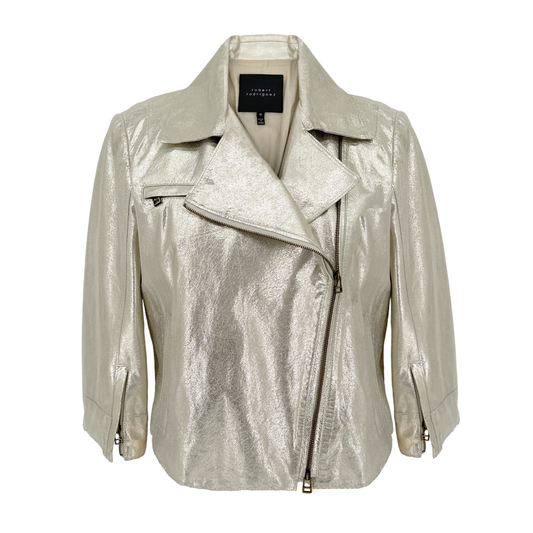 ROBERT RODRIGUEZ Metallic Leather Jacket in Gold 10|M