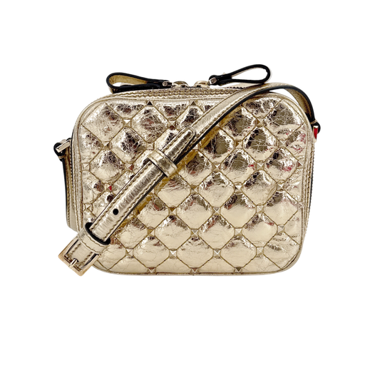 VALENTINO GARAVANI Rockstud Spike Double Zip Camera Bag Crackled Metallic Gold