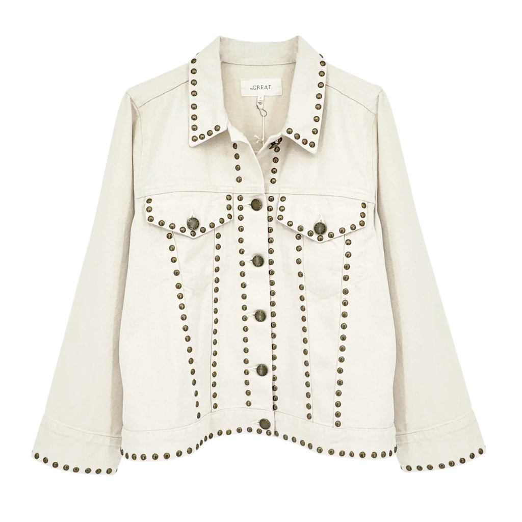 THE GREAT. The Studded Slouchy Jean Jacket.in Natural 1|S - flyKAMP