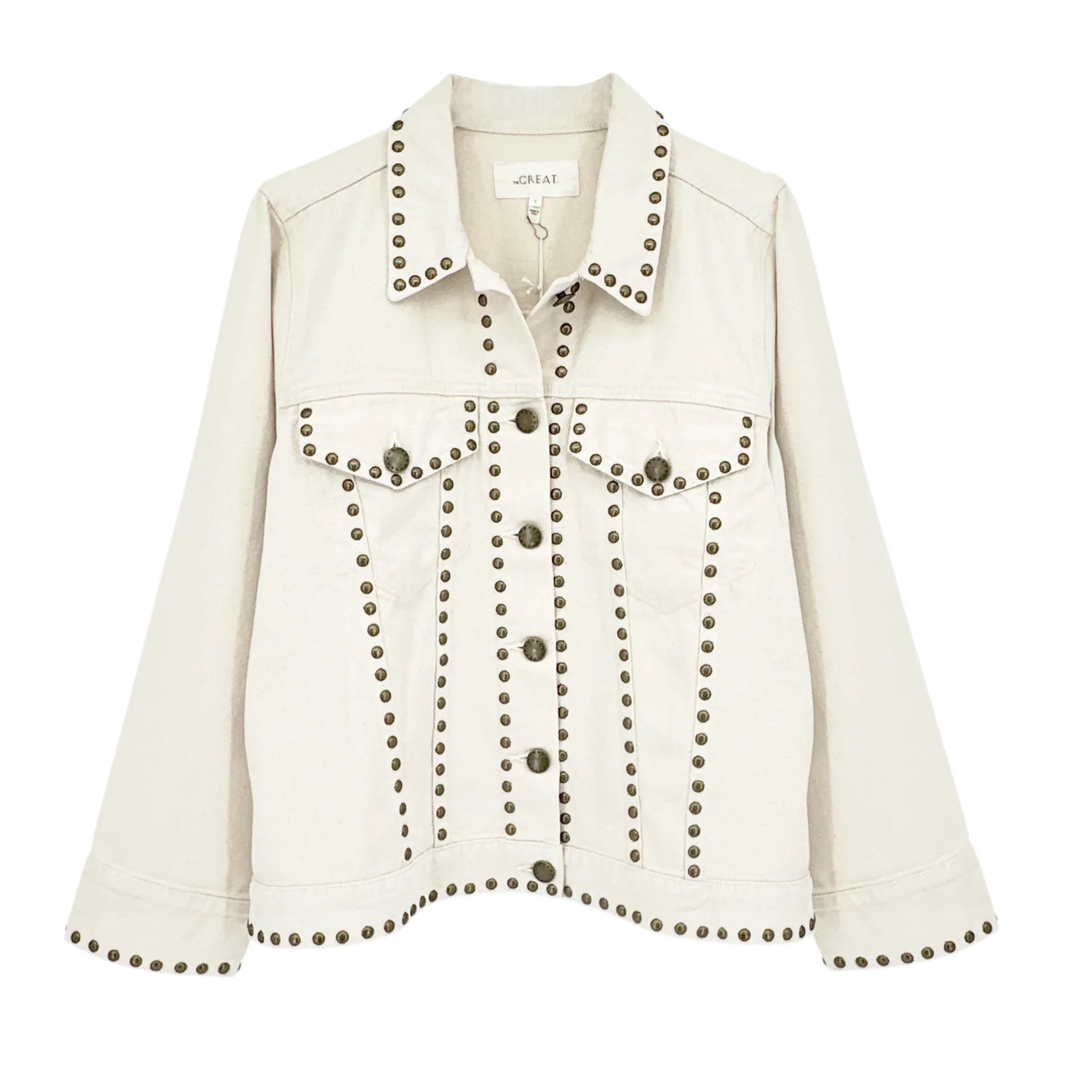 THE GREAT. The Studded Slouchy Jean Jacket.in Natural 1|S - flyKAMP