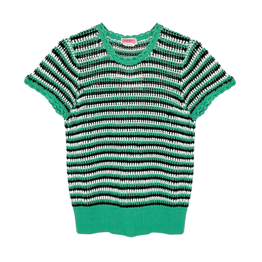 KATE SPADE New York Crochet Short Sleeve Sweater in Gumdrop Green S