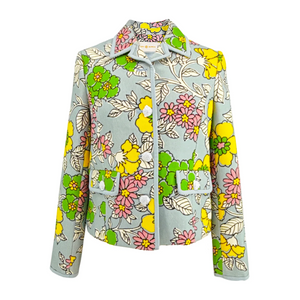 TORY BURCH Wallpaper Floral Twill Crepe Jacket in Blue Wallpaper Floral 2