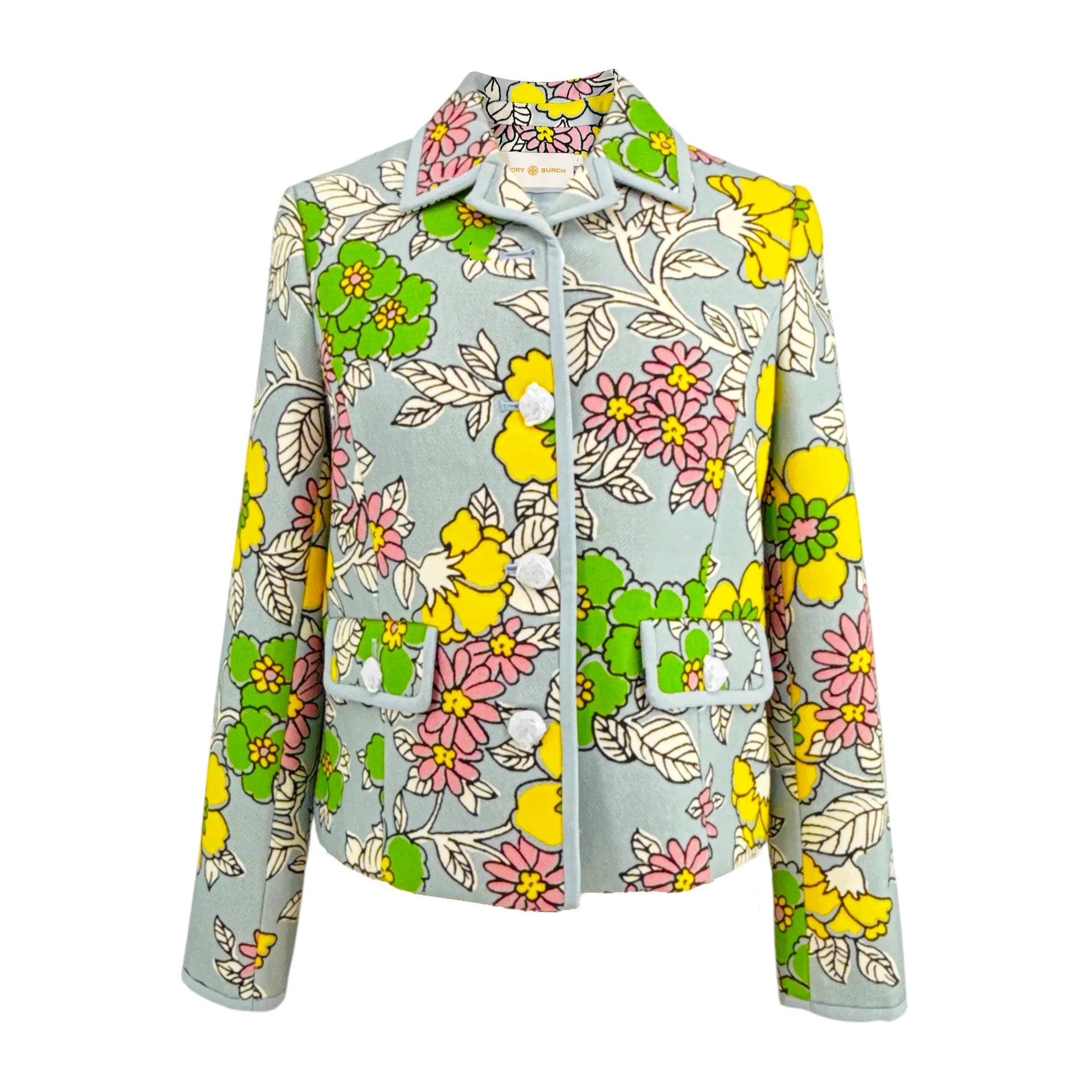 TORY BURCH Wallpaper Floral Twill Crepe Jacket in Blue Wallpaper Floral 2 - flyKAMP