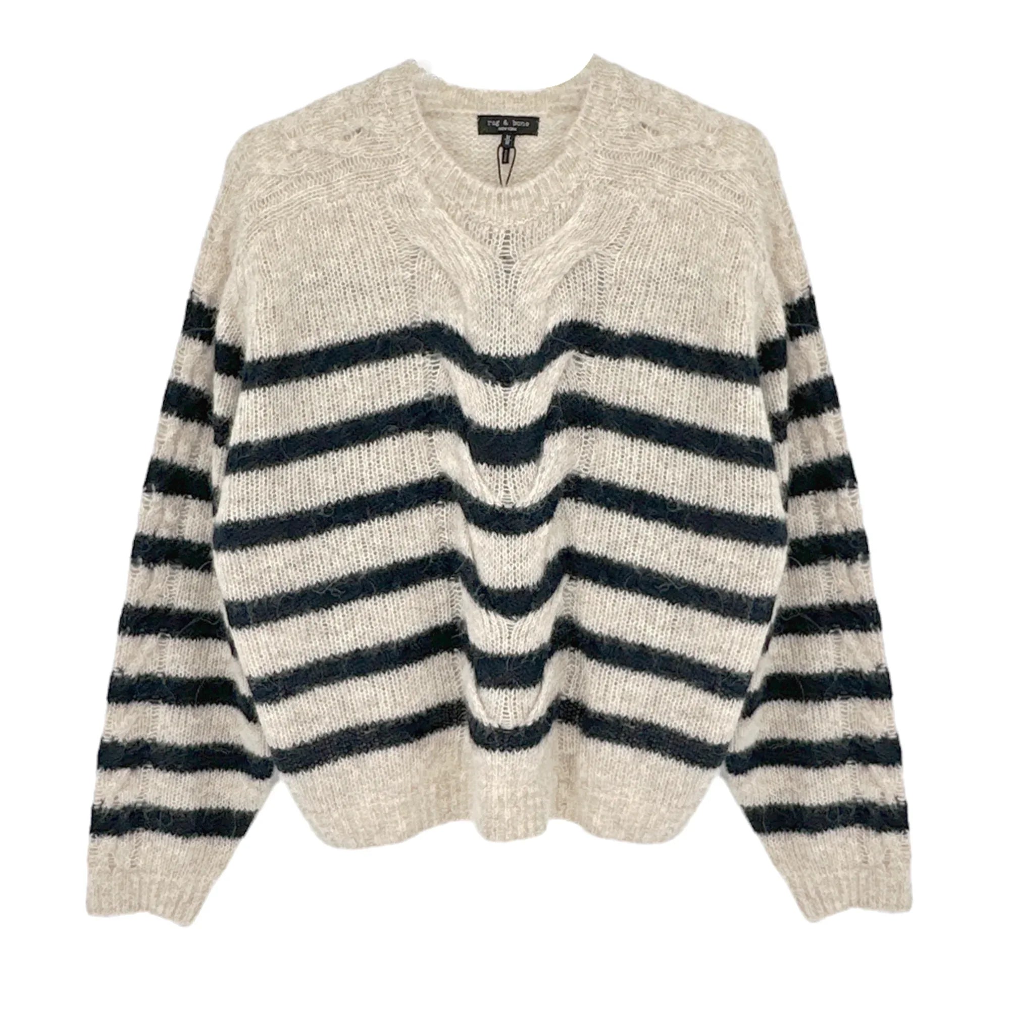 RAG & BONE Mia Striped Wool Alpaca Cable Sweater M - flyKAMP