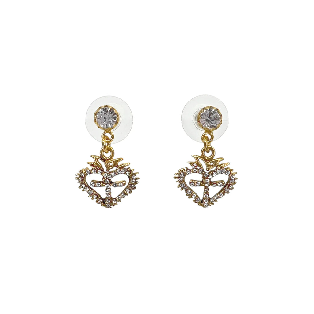 VIRGINS SAINTS & ANGELS VSA Queen of Hearts Crystal Drop Post Earrings in Gold - flyKAMP