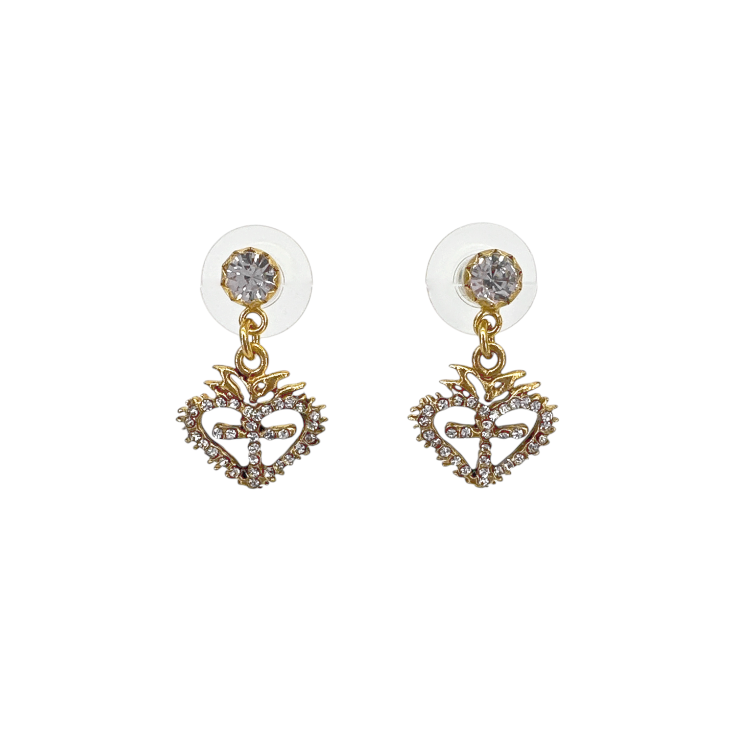 VIRGINS SAINTS & ANGELS VSA Queen of Hearts Crystal Drop Post Earrings in Gold