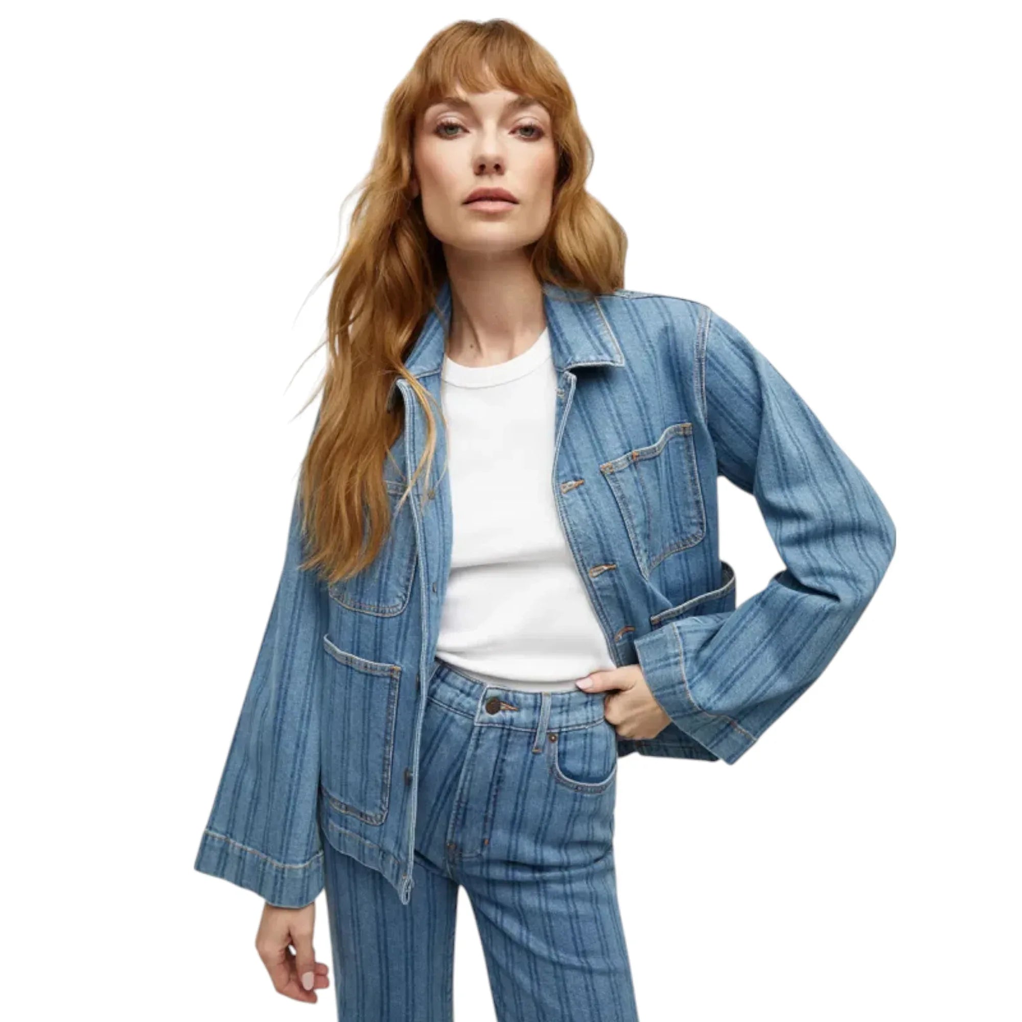 VERONICA BEARD Dahl Striped Denim Jacket XS - flyKAMP