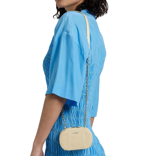 JIL SANDER Tradition Mini Snakeskin Chain Crossbody Bag in Ivory - flyKAMP