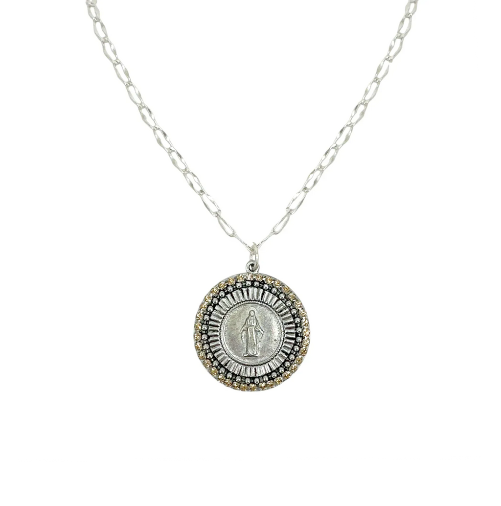 VIRGINS SAINTS & ANGELS Disco Virgin Charm Necklace Silver&Light Colorado Topaz - flyKAMP