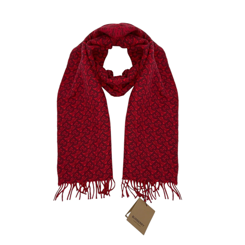 BURBERRY TB Motif Jacquard Cashmere Scarf in Red - flyKAMP